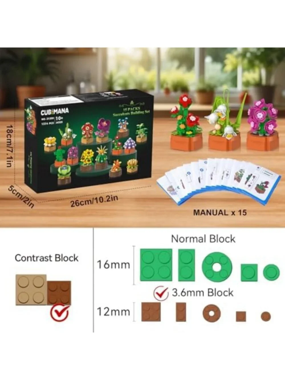 15 Pack Botanical Flower Building Set for Adults & Kids 6-12 | Creative Fun